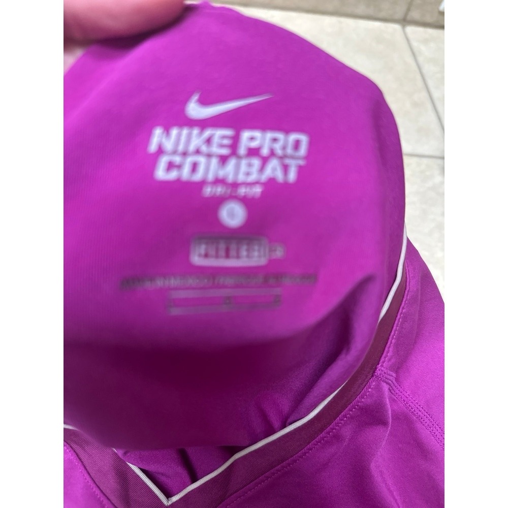 Nike Pro Combat‎ ShirtWomens Purple Fitted Long Sleeve Vneck Stretch, size Large - Picture 4 of 6